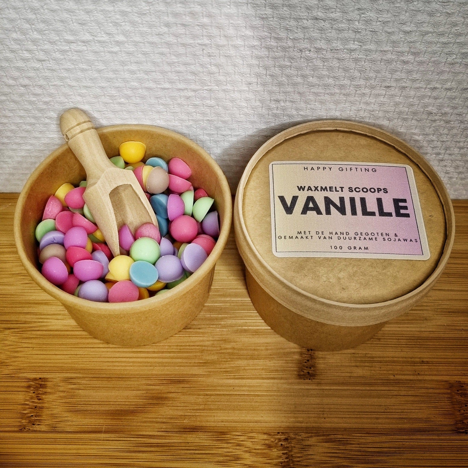 Waxmelt Scoops Vanille - Vanille geur - 100 gram 80 tot 100 uur geurverspreiding - Handgemaakt - Gemaakt van duurzame sojawas – Geurchips – Smeltkaarsjes